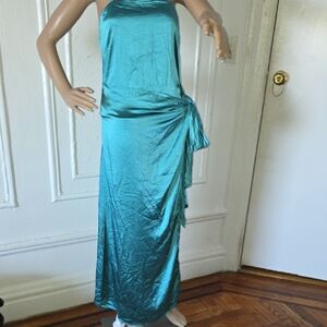 Fashion Nova Teal Satin Maxi Dress